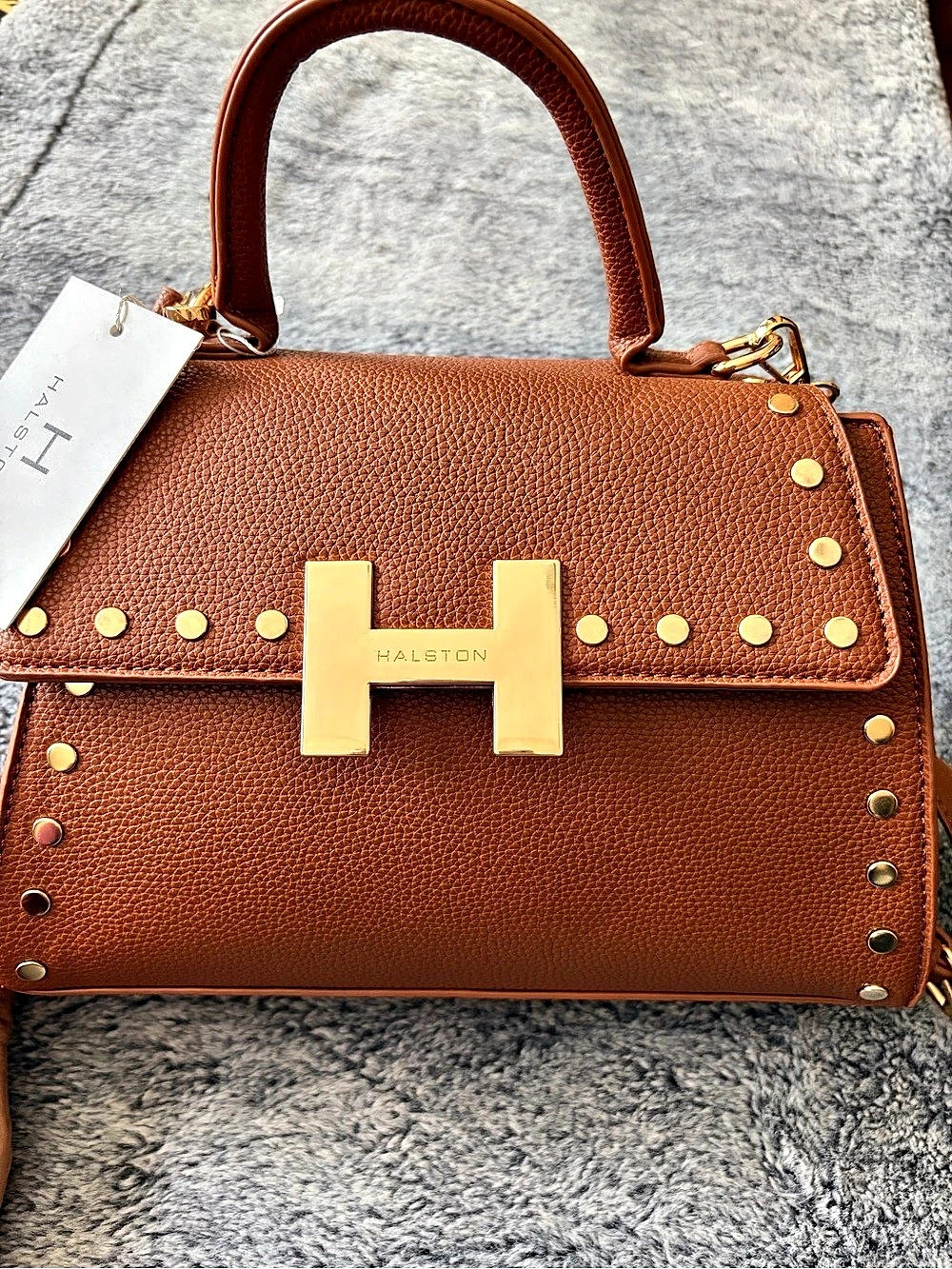 Halston Studded Satchel in Brown